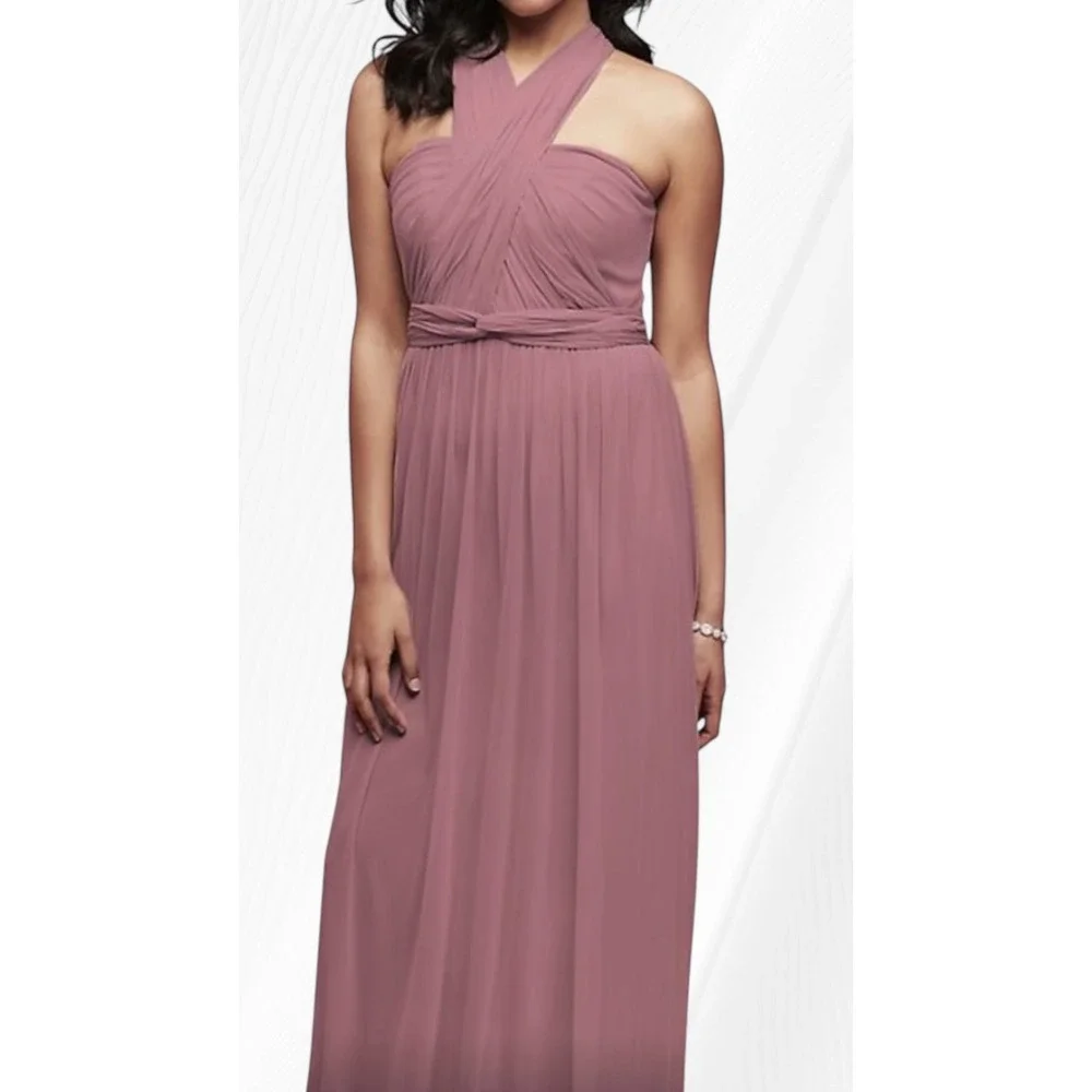David's Bridal Bridesmaid Dress Convertible Maxi Gown Formal Mauve Size 8 - Picture 4 of 13